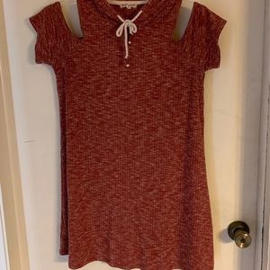 Inspired Hearts cold shoulder hooded tunic top